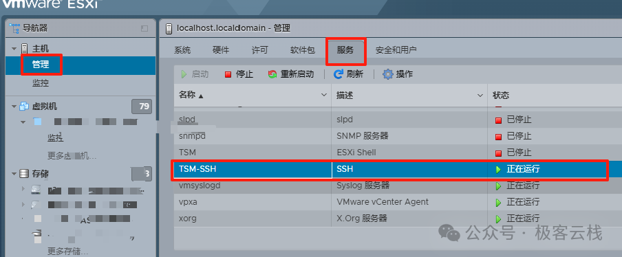 ESXi web Client上开启SSH服务